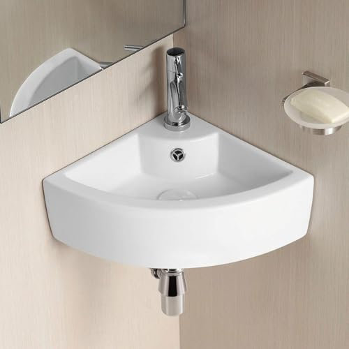 Tulla 465 x 325mm Cloakroom Small Quarter Circle Corner Wall Hung Basin Sink and Fittings