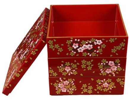 Toyvian - Caja bento tradicional japonesa, bandeja de sushi japonesa, fiambrera, caja bento tradicional lacada para restaurante u hogar, color rojo, 15 x 15 cm