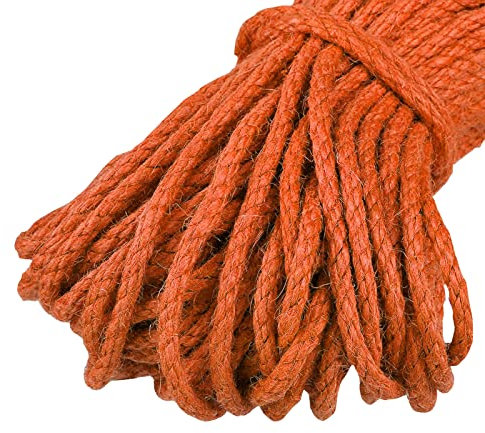 Uiopa Juteschnur Kordel 5mm, Natürliche Hanfseil Spagat Schnur Jutekordel Dicke Jute Schnur 10m Bastelschnur, Juteseil für Kratzbaum, DIY Kunsthandwerk, Garten, Geschenke Dekoration (Orange)