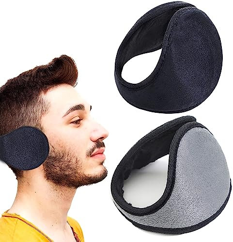 SYXLS 2 Pcs Ear Warmer Fleece Earmuff, Thick Windproof Ear Warmers, Unisex Winter Warm Earmuffs, Outdoor Running Ear Warmer Plush Ear Covers for Winter (Black, gray)