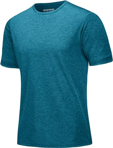 MAGCOMSEN Funktionsshirt Herren Sportshirt Kurzarm Trainingsshirt Atmungsaktiv Laufshirt Wandershirt Männer Regular Fit Fitness Shirts Funktionsshirt Pfauenblau XL