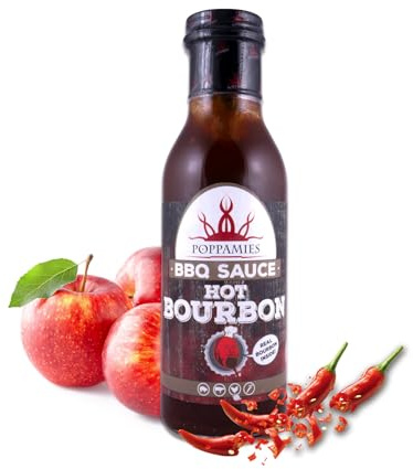 Poppamies BBQ Sauce Hot Bourbon - Convient parfaitement aux aliments grillés et aux hamburgers et peut être utilisée comme trempette et sauce de cuisson - Piquant 6/10-410g