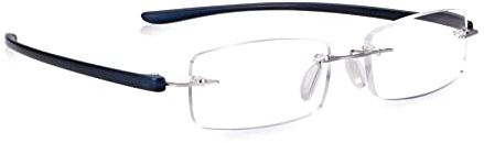 Read Optics Occhiali da lettura 3.0 senza montatura per uomo e donna, design rettangolare elegante colore blu scuro per l'uso quotidiano