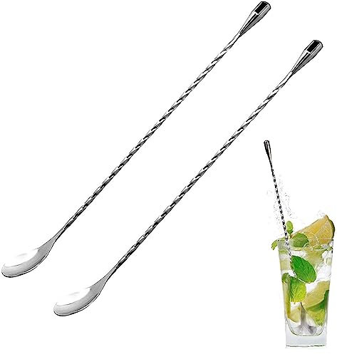 2Pcs Bartender Mixing Spoon Stainless Steel Twisted Stirrer Long Handle Spiral Design Cocktail Bar Spoon Bar Mixing Spoon for Bartender or Home Use