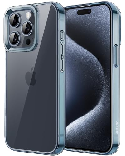 JETech Hülle für iPhone 15 Pro 6,1 Zoll, Anti-Vergilbung Handyhülle Stoßfest, Schutzhülle Anti-Kratzt Transparent Rückseite (Blau)