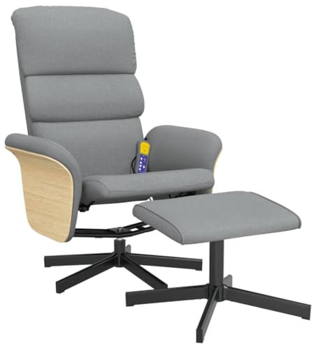 vidaXL Massagesessel, Sessel Verstellbare Rückenlehne, Drehbar Fernsehsessel Relaxsessel mit Fußhocker, Liegesessel Polstersessel Ruhesessel, Hellgrau Stoff