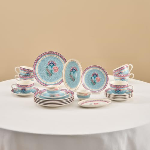 KARACA Forever Bone Spello Blue 26-Piece Breakfast Set – Elegant Bone China Tableware for Everyday Mornings