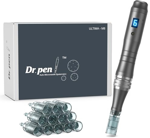 Dr. Pen Ultima M8 Microneedling Pen, Original Dr. Pen Macchina Microneedle Senza Fili Kit Penna Professionale Microneedling per Viso Corpo Capelli Barba Crescita Regalo - 12 Cartucce