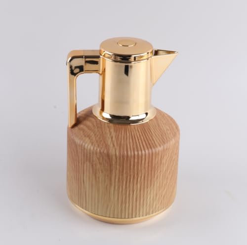 JMAHM 1L Coffee Carafe Tea Dispenser Thermal Coffee Insulated Jug Keep Drinks 12 Hours Hot/ 24 Hours Cold Double Walled Vacuum Jug with Press Button Top (Brown Pattern)