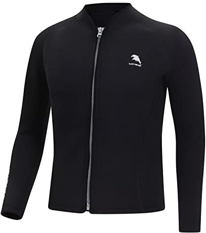 Neoprenanzüge Jacke für Herren, 2 mm, Neopren-Top, Surfanzug, Oberteil, Jacke, lange Ärmel, Reißverschluss vorne, Schwimmen, Surfen, Anzüge, Tops, Taucherjacke (Schwarz, Größe 3XL)