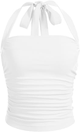 SOLY HUX Women's Y2K Ruched Halter Tops for Women Solid White