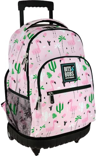 Grafoplás - Zaino con carrello integrato, ruote doppie, 29 litri, 52 x 37 x 25 cm, modello Roller, collezione tropicale, Bits & Bobs Pop Up Design, perfetto materiale scolastico per bambini e