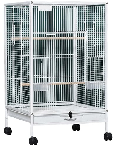 30inch Outdoor Bird Cage Aviary Large, Indoor Bird Flight Cages For Parakeets With Rolling Stand Canary Cage For Finches, Cockatiels, Parrot(White)