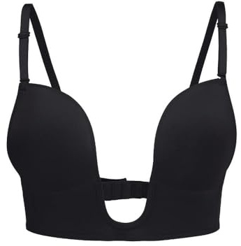 XFSRG Soutien Gorge Dos Nu pour Femme Push Up sans Armature Brassière Sexy Profond U Bra Gorge Dos Bas Invisible Bralette (Noir/D)