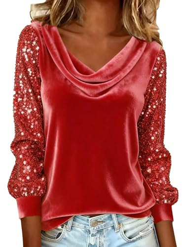 Blusas De Fiesta con Brillo Mujer Lentejuelas Cuello Redondo Casual Túnica Top Estilo Casual Y De Vestir Streetwear Chic Blusas Y Camisas Ropa De Fiesta Festivas Talla Grande