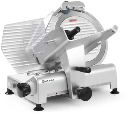 HENDI Trancheuse électrique, multi-usages, pour jambons, saucissons, viandes, Profi Line 300, lame Ø: 300mm, épaisseur de tranche (0-14mm), 220-240V, 420W, 602x573x(H)456mm, argent, aluminium, inox