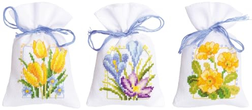 VERVACO Vevaco Kits De Punto De Cruz Contado Bolsas Aromáticas DIY Creativo Set Flores DE Primavera Juego DE 3 Manualidades Bordar Kit Principiantes Decoration Hogar Regalo ca. 8 x 12 cm Cross Stitch