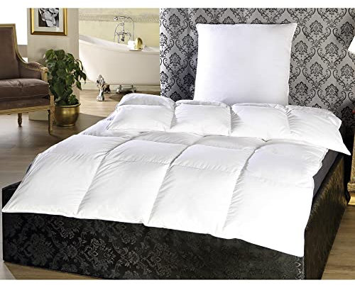 Couette/édredon piqué en duvet et plumes, garni(e) de 50 % de duvet et de 50 % de plumes - Couverture certifiée Oeko-Tex - 135 x 200 cm - Agréable, douce et confortable (avec oreiller en plumes de 80 x 80 cm), Coton, mit Federkissen 80x80cm