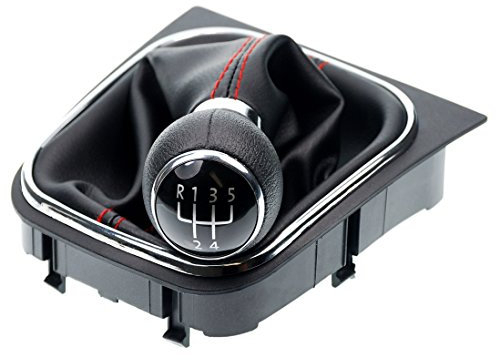 L&P A256-3 Schaltsack Schaltmanschette Schwarz Naht Rot Schaltknauf 5 Gang kompatibel mit VW Golf 5 V Golf 6 VI Rahmen Komplettset Knauf Plug Play Ersatzteil für 1K0711113 5K0711113 1K8711113