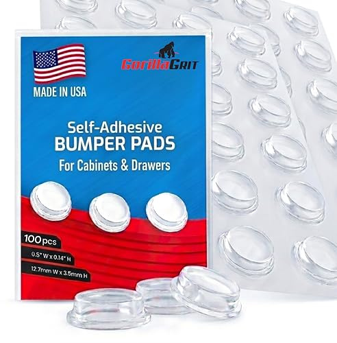 Pack of 100 Cabinet Door Bumpers - 1/2” Diameter Clear Adhesive Pads for Drawers, Glass Tops, Cutting Boards, Picture Frames, Small Furniture