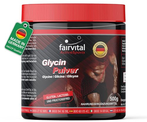 fairvital Glicina en polvo, 500 g, VEGANO, aminoácido, glicina en polvo 100% pura sin aditivos
