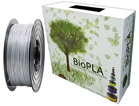 Bio PLA Filament 1,75mm 1kg Spule Full Biologic PLA Filament 1000g für alle 3D Drucker (Silber)