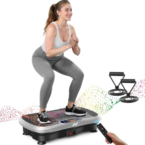 AXV Vibration Plate Fitness Platform Exercise Machine Vibrating Shaking Full Body Shaker Workout Vibrate Stand Shake Board Sport Gym for Weight Loss Fat Burner for Home Gym Office(Slim-BT.Silver)