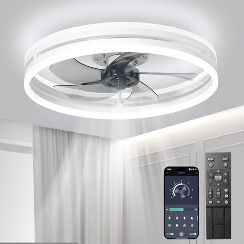 Tyst Takfläkt Med Belysning 72W Dimbar Taklampa Med Fjärrkontroll Och APP 6 Hastighetslampa Med Fläkt Timer Takfläktar Sovrum Vardagsrumslampa (Vit, 50cm)