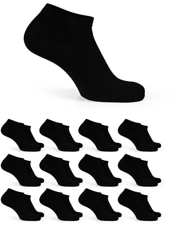 Basic Treasure 12 Paar Schwarze Sneaker Socken 43-46, Baumwolle Sneakersocken, Atmungsaktiv, Kurze Halbsocken Unisex, Schwarze, Weiße oder Graue