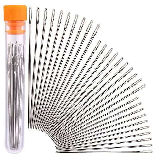 Nähnadeln mit großem Öhr – 3 Größen Premium-Nähnadeln mit großem Öhr, 30 Handnähnadeln in durchsichtiger Aufbewahrungsröhre zum Nähen, Basteln und Sticken