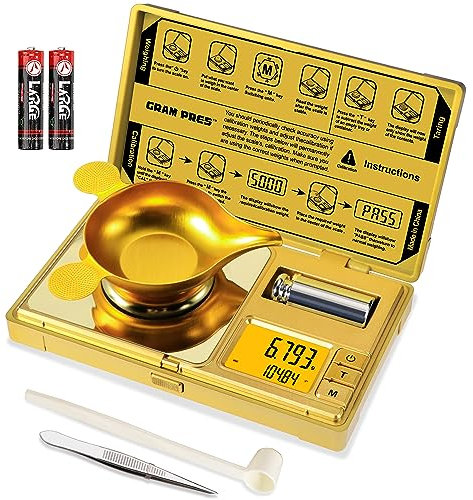 GRAM PRES Milligramm-Waage, hohe Präzision, 50 g/0,001 g, Mini-Digitalwaage, Taschenwaage, MG-Waage, zum Wiegen von Pulver, Schmuck, Medizin, Edelsteinen, Nachfüllung