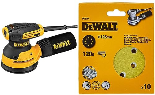DEWALT DEWDWE6423 Eccentric Sander, Yellow/Black & DT3105-QZ DT3105-QZ-Discos para lijadoras rotorbitales de 125 mm, Colour, Size