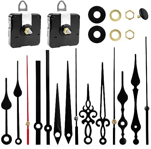 Fousenuk 2 stycken urverk för väggklocka, urverk för självmontering med visare, med set om 5 klockvisare, kvarts urverk ljudlös, klockreservdelar, klockmekanism för pyssel, 16/22 mm, för klockbyggsats