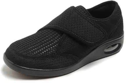 SMTSEC Chaussures Diabétiques pour Pieds Enflés, Chaussures De Santé Femmes Chaussures Personnes Âgées avec Velcro Orthopédiques Extra Larges Chaussures Spéciales Chaussures Préventives,Black-39 EU