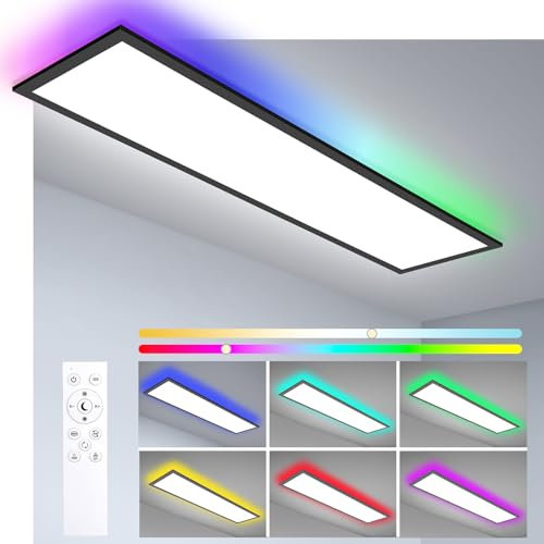 Lámpara de Techo LED Panel Dimmable 120x30cm con Control Remoto, 40W, Panel de Techo con Iluminación Indirecta RGB, Función de Memoria, 3000K-6500K, Luz de Día, para Cocina, Sala de Estar, Oficina