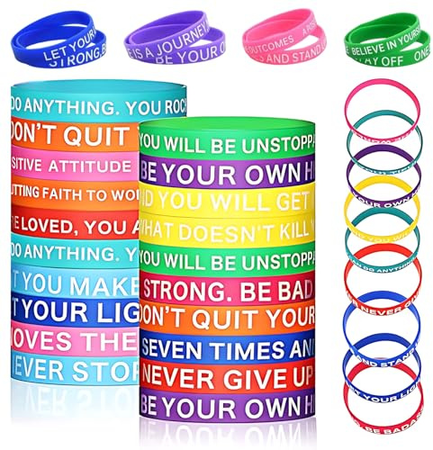 NAMIC 20 Pezzi Colorati Braccialetti in Silicone, Bracciali Motivazionali in Gomma, Braccialetti in silicone ispiratori, Regali ad amici, studenti, colleghi, ragazzi e bambini, silicone