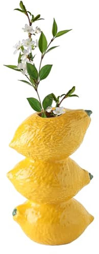 ZHDOKA Kreative Zitronen-/Erdbeerfrüchte-förmige Vase, Keramik-Blumenvase, Trockenblumenbehälter, Kleine Pflanzgefäßvase, Desktop-Kunst-Blumenvase für Zuhause, Badezimmer, Wohnzimmer,(Gelb)