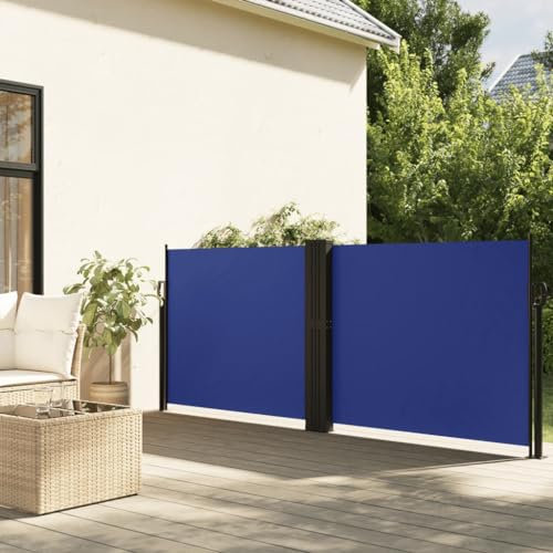 Keyroto Store latéral pour balcon, marquise latérale, brise-vent, terrasse, store latéral extensible pour terrasse, bleu 120 x 1200 cm