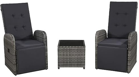 LAPOOH 3-TLG. Bistro set med kuddar, trädgårdsset bord och stolar, balkongbord, balkongmöbler för liten balkong, terrassmöbler, bistrobord, trädgårdsbord, poly rotting grå