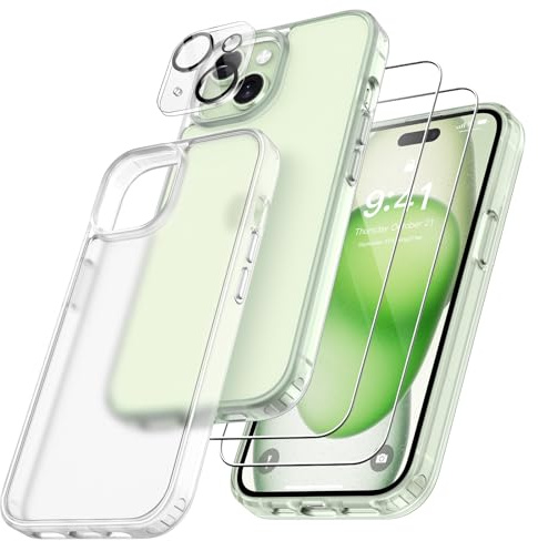FLLAO 4 en 1 Coque pour iPhone 15 avec 2 Verre Trempé et 1 Caméra Protecteur, [Coussin d'air Intégré] Antichoc Antirayures Bumper Protection Housse pour iPhone 15 6.1, Blanc Mat