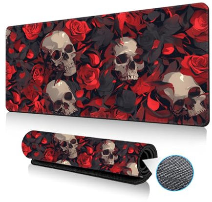 Hixingo Tappetino Mouse XXL/XL/L, 3D Stampa Teschio, Base Antiscivolo, Bordi Cuciti, Mouse Pad per Casa Ufficio (800x300x3mm, Rosso)