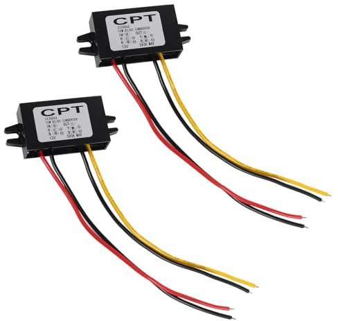 AITRIP 2PCS DC 12V to 5V 3A 15W Buck Converter Module,Reduced Voltage Regulator Car Power Converter Output Power Adapter, Wire Interface