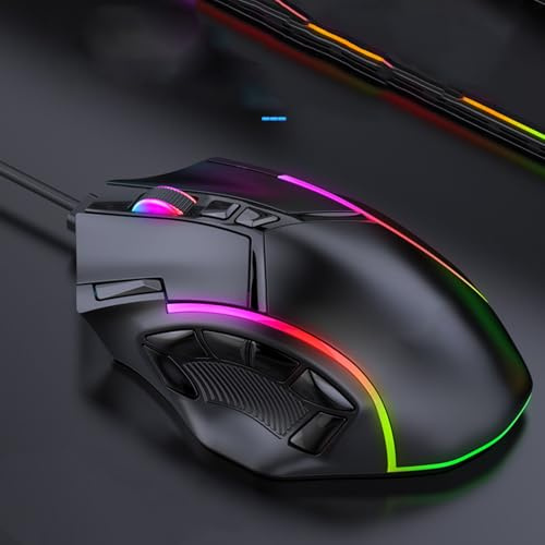 Trådbunden RGB-gamingmus med 12800 DPI och 12 programmerbara knappar för PC spel mus med ABS-material och makrofunktion