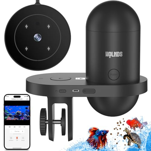 Wolmds Automatic Fish Feeder with 2.5K Camera,WiFi/App Control,Moisture-Proof Vacation Food Dispenser|2.4G&5G Precision Feed System,Visual Monitor for Aquariums,Turtle Pens,Betta Tanks (Dark Grey)