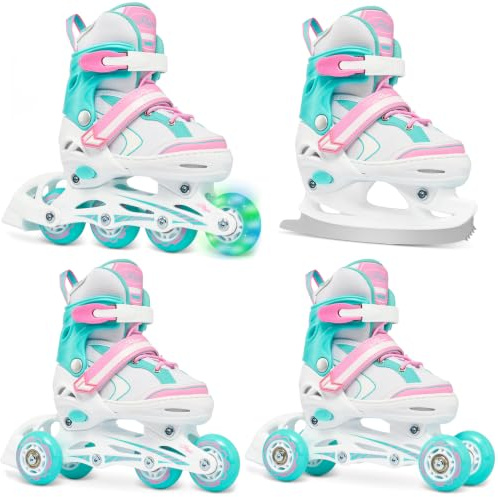 RAVEN 4in1 Inline Skates Triskates Rollschuhe Schlittschuhe Inliner für Kinder Mädchen verstellbar Geburtstag Geschenk (Lia Mint, 27-30 (16,5cm-18,5cm))