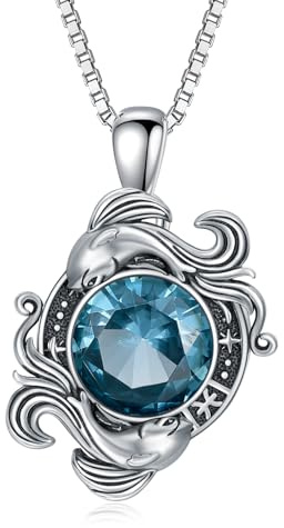 SLIACETE Halskette mit Sternzeichen Fische, Halskette mit himmlischem Anhänger, Geschenk für Frauen (Fische, März)