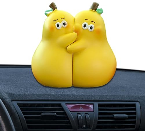 Generisch Süße Auto Dashboard -Spielzeugfigur, niedliche Paar Puppen -Ornamente - 2X Cartoon Birne -Form -Figurenharz,Innen Dashboard -Zubehör für Autoskonsolen