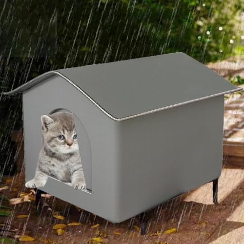 Niche Pour Chat Exterieur,Tente Pour Chat,Abri Pour Chats,éTanche à L'Eau,RéSistante Aux IntempéRies,Pour L'Hiver,Tente SuréLevéE Et FerméE,Niche Chaude Et IsoléE Pour Chats Et Chiens (gris, 33*33*33)
