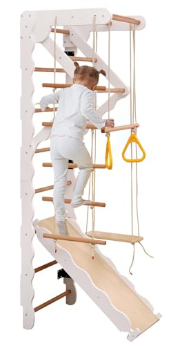 Set de escalada de madera para pared: Estructura de escalada para bebés pequeños. Gimnasio de pared para niños. Parque de juegos con barra de madera. El mejor gimnasio para toda la familia.