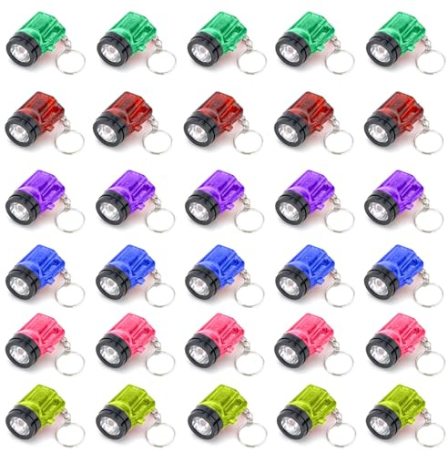 DAWRIS 30 Stück Mini Taschenlampe Schlüsselanhänger Set, bunte LED Lampe mit Schlüsselring – 4cm Kleine Kompakte Handlampe für Kinder & Erwachsene für Camping, Nachtwandern, Alltag & Notfall